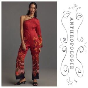 NWT Farm Rio x Anthropologie One-Shoulder Printed Satin Jumpsuit